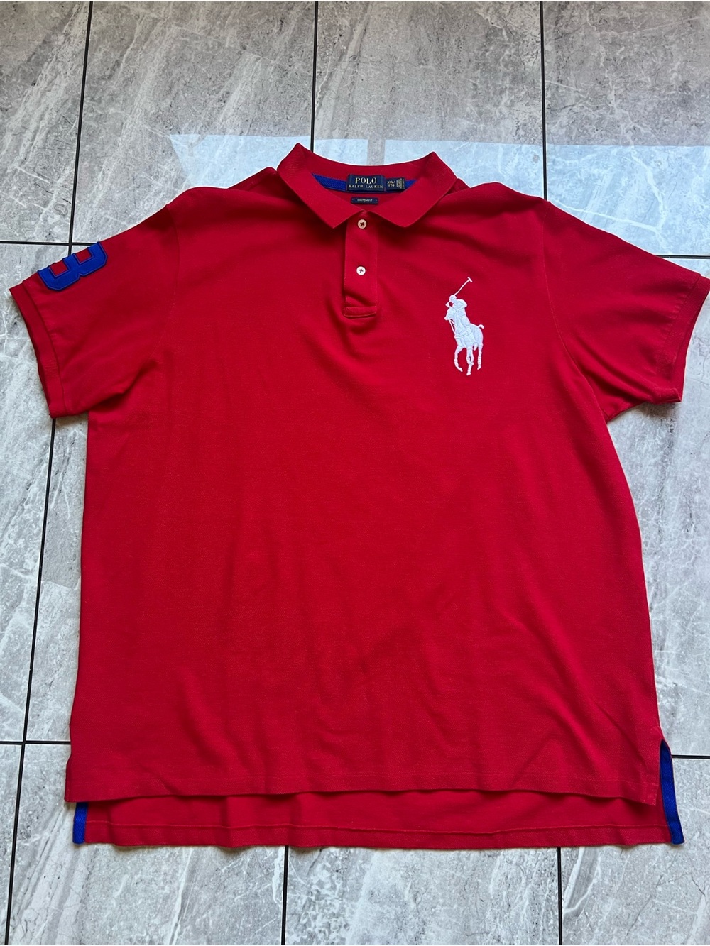 Polo Ralph Lauren Mens Big Pony Red Blue WhiteCustom Fit #3 Embroidered Polo 2XL
